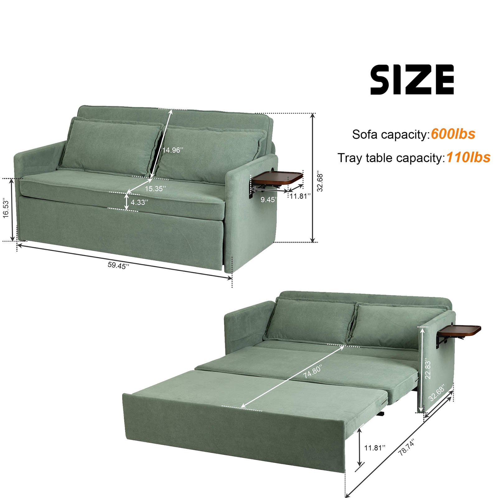 Adult Sleeper Chair Bed, 3-in-1 Convertible Sofa Chair Bed Pull-out Sofa Bed, Convenient Folding Tray Table with USB and Type-C Charging Ports Modern Loveseat for Living Room,LIGHTE-GREEN,Fabric Adult Sleeper Chair Bed, 3-in-1 Convertible Sofa Chair Bed Pull-out Sofa Bed, Convenient Folding Tray Table with USB and Type-C Charging Ports Modern Loveseat for Living Room,LIGHTE-GREEN,Fabric